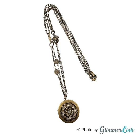 Sweet Romance Victorian Style Bronze Tone Locket Pendant Long Chain Necklace - Picture 2 of 13